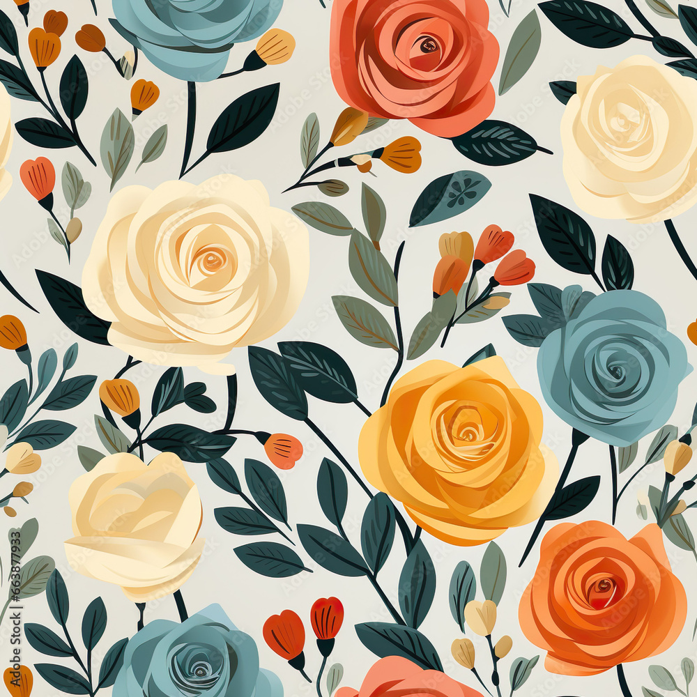 Colorful Flora Rose Digital Paper, Seamless Flower Backgrounds, DIY Crafts