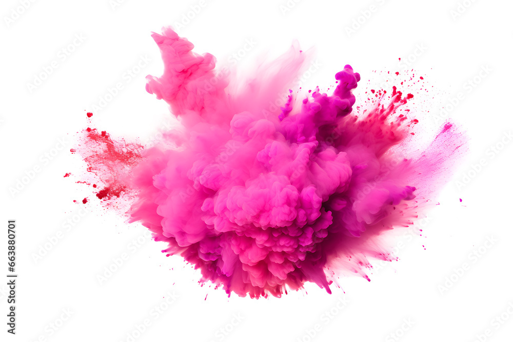 Pink powder explosion isolated on white background - obrazy, fototapety, plakaty 