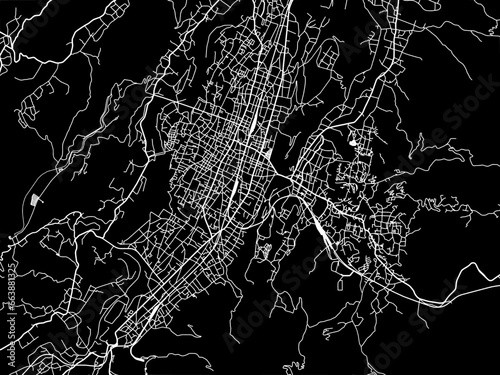 Vector road map of the city of Chichibu in Japan with white roads on a black background.