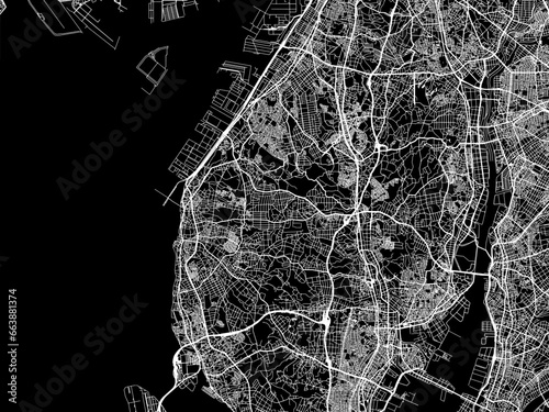Vector road map of the city of  Chita in Japan with white roads on a black background.