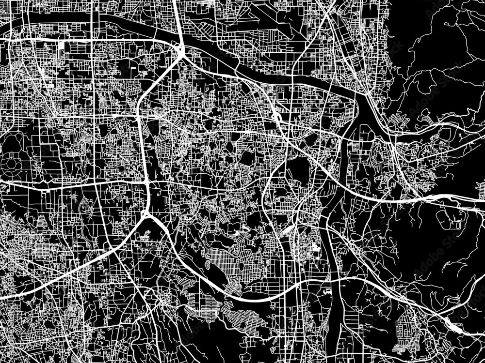 Obraz premium Vector road map of the city of Habikino in Japan with white roads on a black background.
