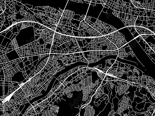 Vector road map of the city of  Hino in Japan with white roads on a black background. photo
