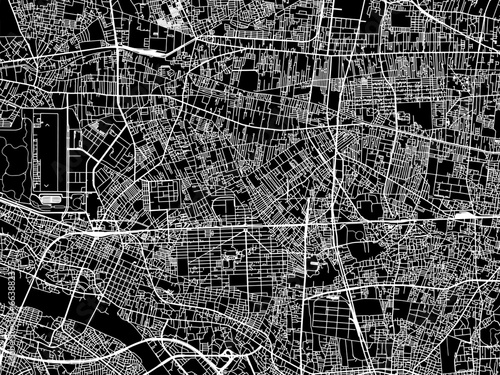 Vector road map of the city of  Kokubunji in Japan with white roads on a black background. photo