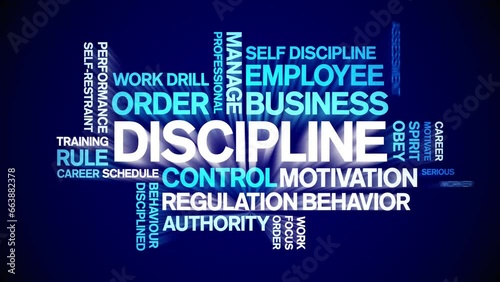 Discipline animated tag word cloud;text design animation kinetic typography seamless loop. photo