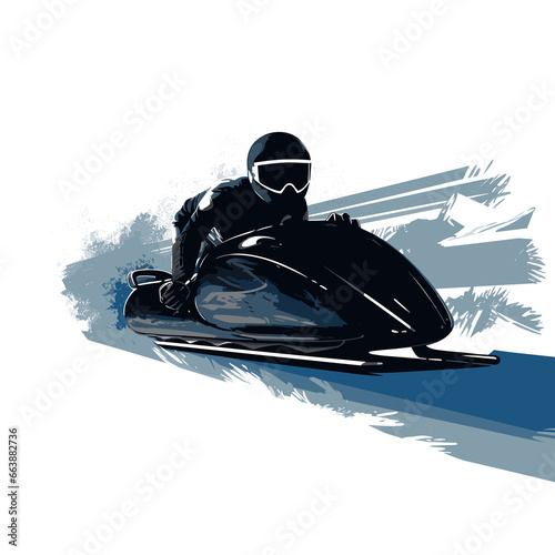 Slika na platnu Black silhouette of winter bobsleigh athletes at the start and during the descen