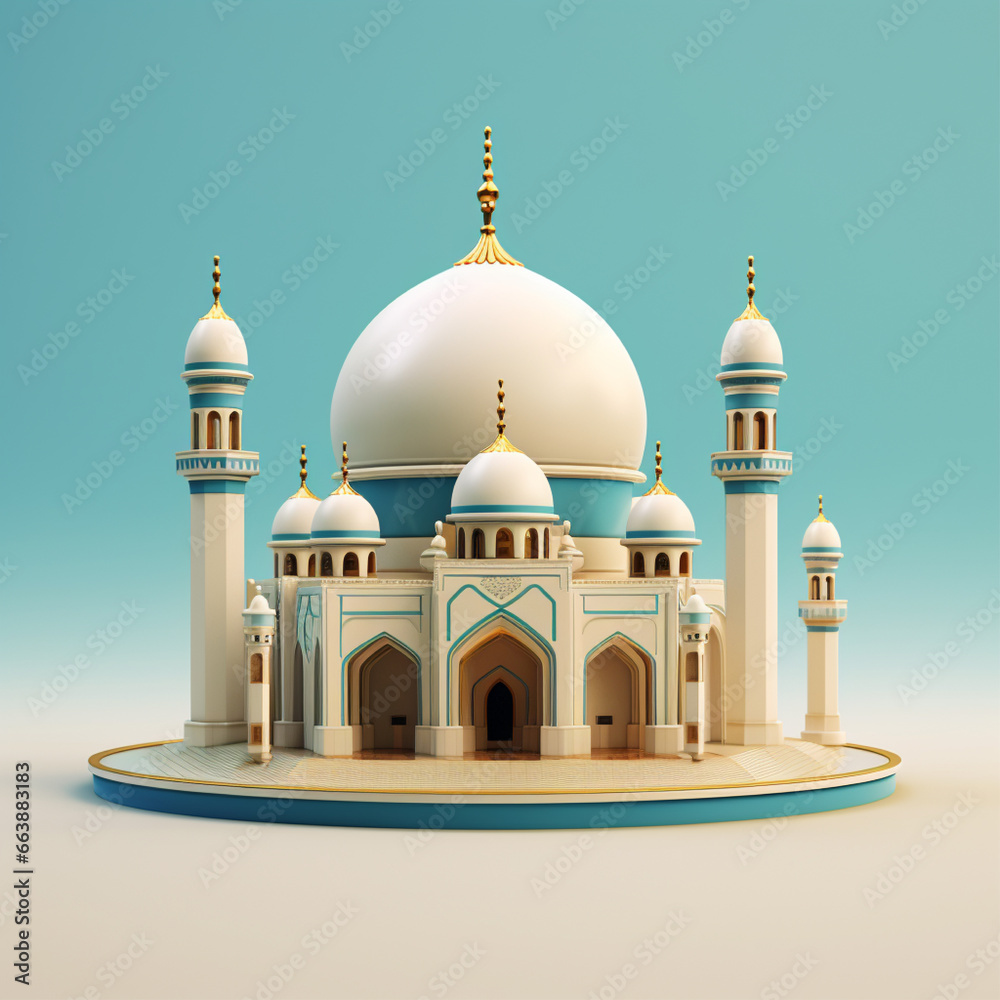 Obraz premium 3D cute mosque icon design color background