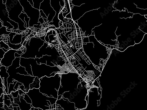 Vector road map of the city of  Nichinan in Japan with white roads on a black background. photo