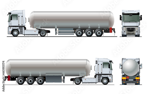 Vector realistic tanker truck template isolated on transparency background, PNG format