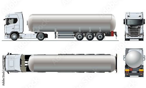Vector realistic tanker truck template isolated on transparency background, PNG format