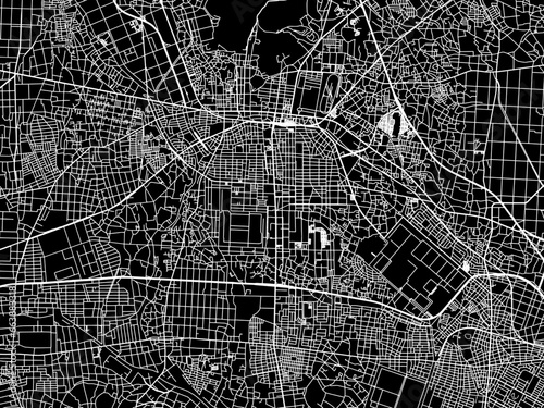 Vector road map of the city of  Ota in Japan with white roads on a black background.
