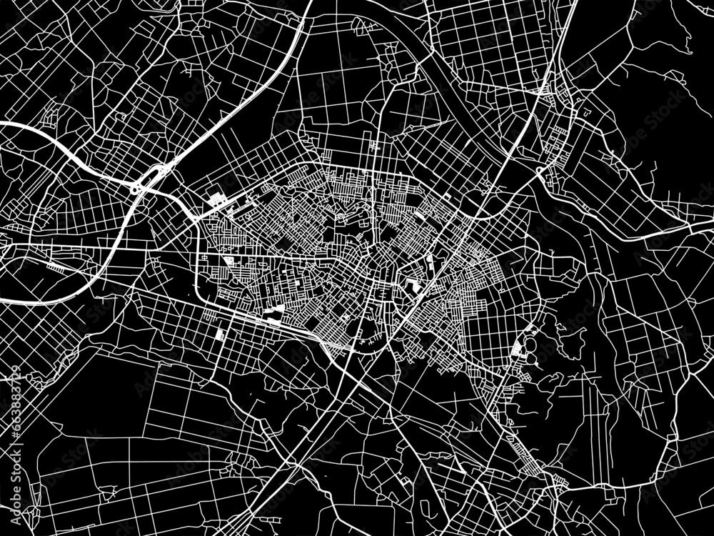 Vector road map of the city of  Shibata in Japan with white roads on a black background.