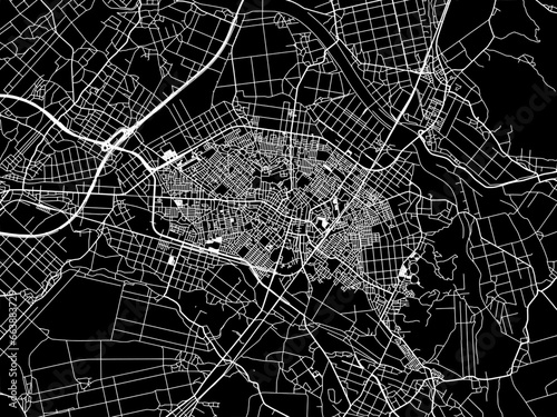Vector road map of the city of Shibata in Japan with white roads on a black background.