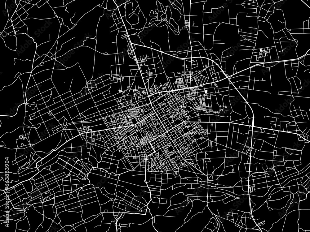 Vector road map of the city of  Towada in Japan with white roads on a black background.