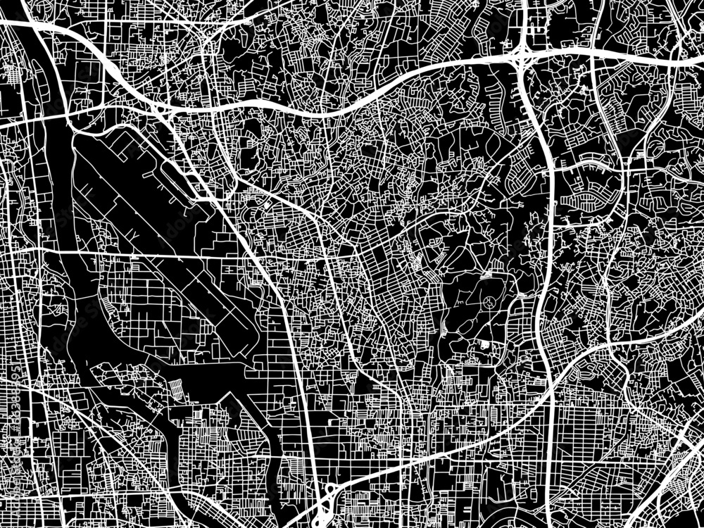 Obraz premium Vector road map of the city of Toyonaka in Japan with white roads on a black background.