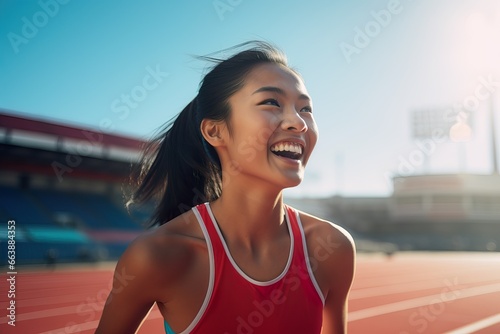 Smiling Young Asian Athlete on Track