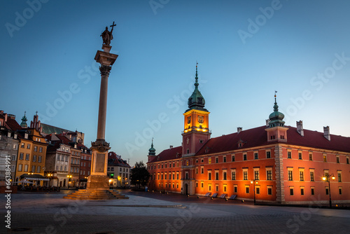 dawn on the castle square in warsaw in poland in autumn