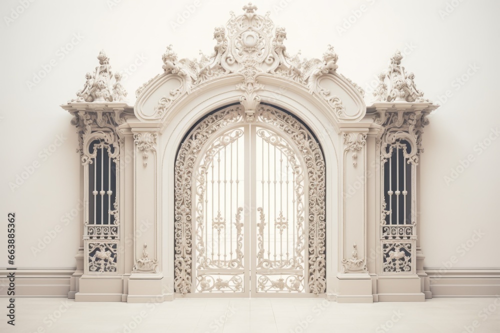 A picture of a large white door adorned with intricate ornate designs. This image can be used to depict elegance, grandeur, or as a symbol of access and opportunity.