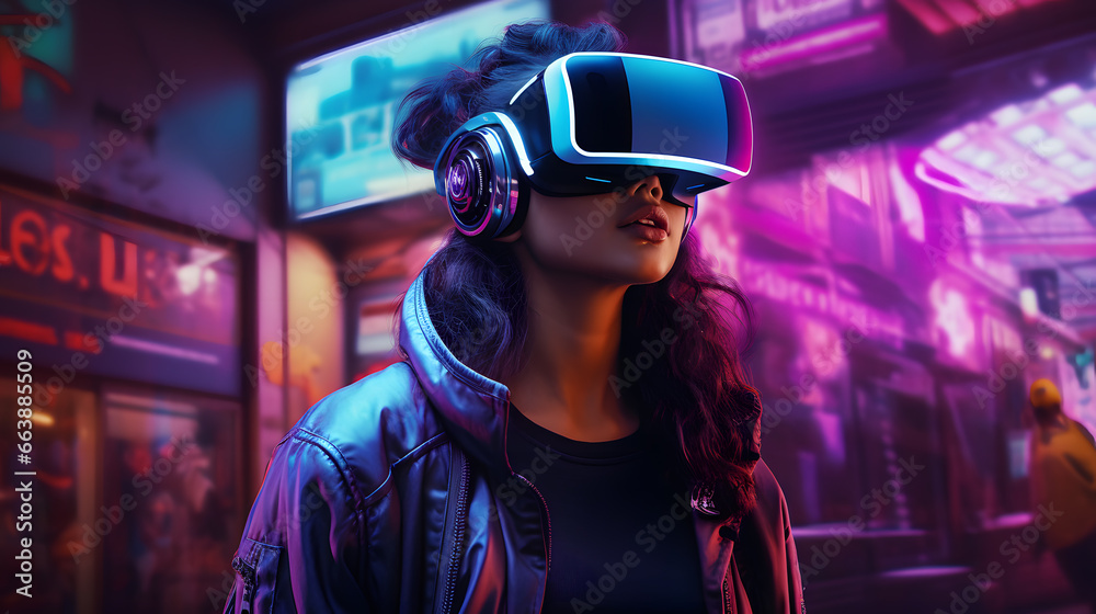Young woman in glasses of virtual reality Young woman in glasses of virtual reality
