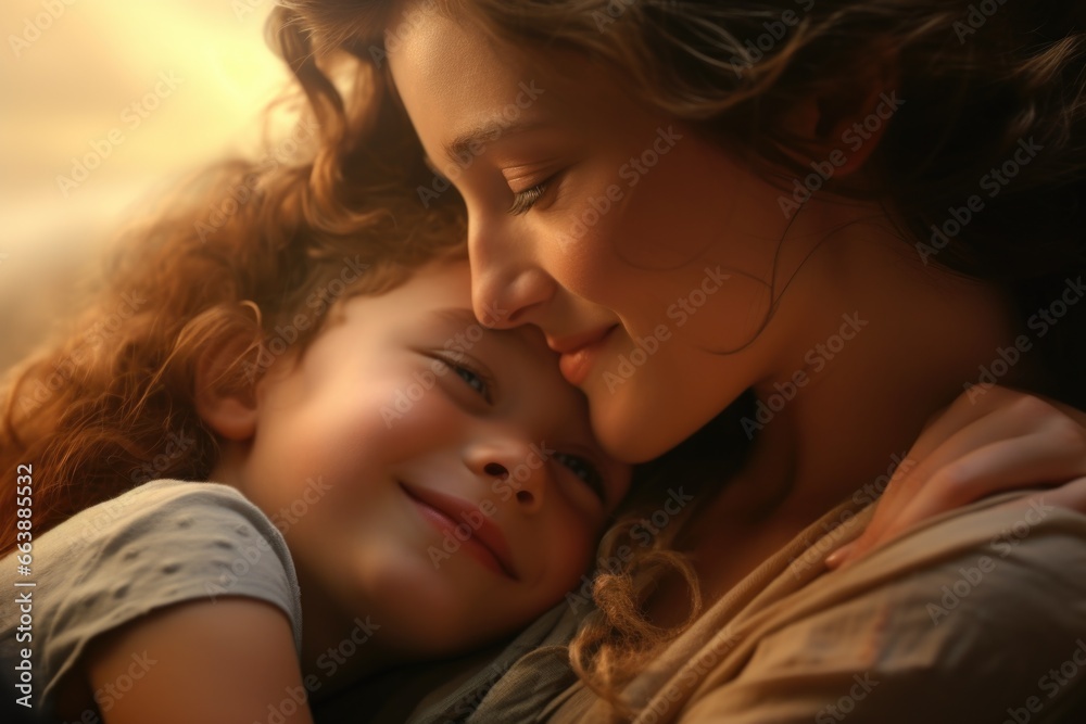 A heartwarming image of a woman and a young girl embracing each other. 