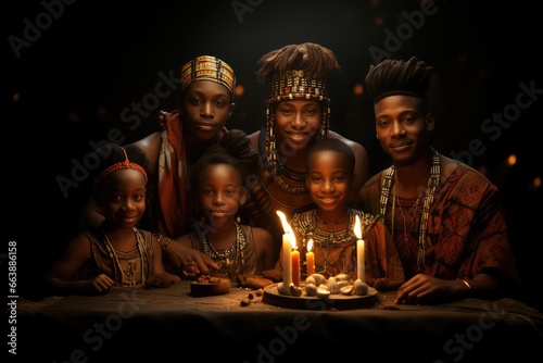 Kwanzaa: African American cultural celebration that honors African heritage and unity, self-determination, collective work and responsibility, cooperative economics, purpose, creativity, and faith. photo