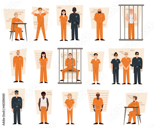 Obraz na płótnie Various scenes from a prison on a white background