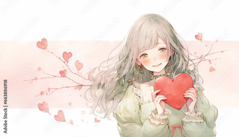 ハートとキュートな女の子のイラスト ハートとキュートな女の子のイラスト