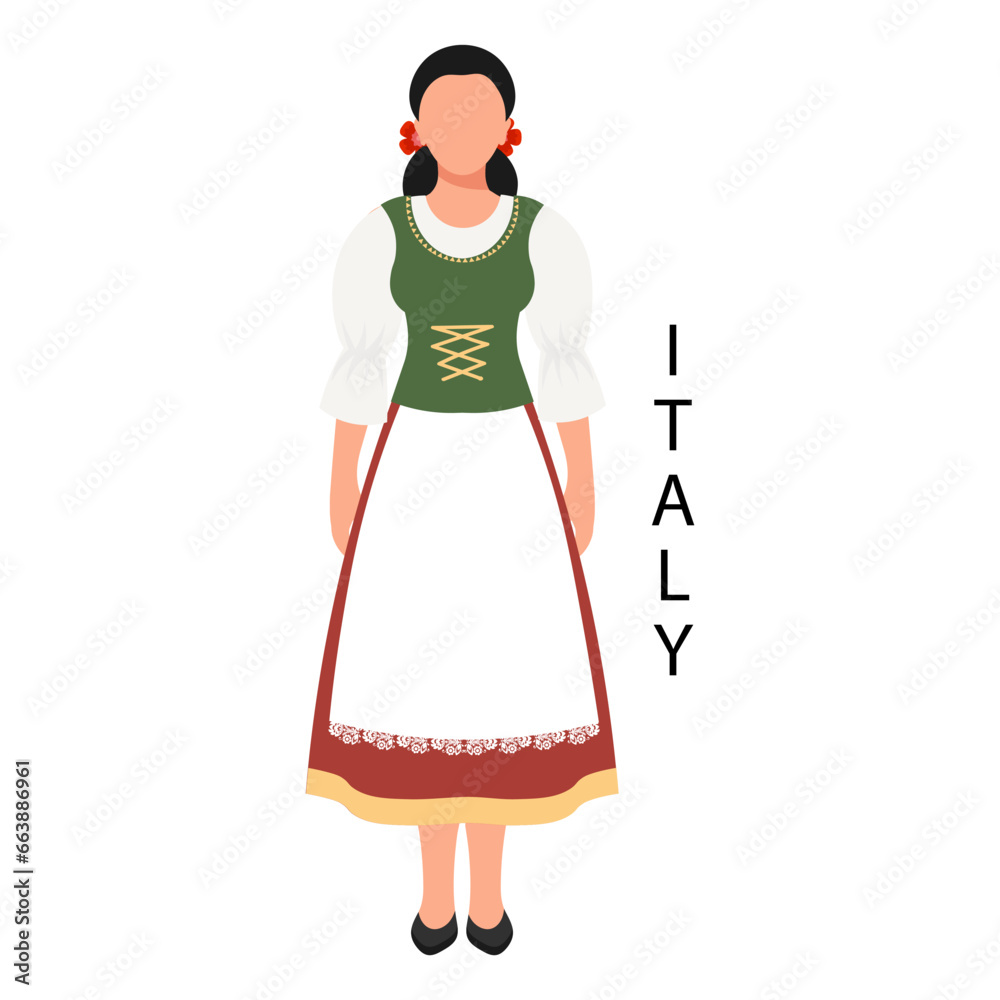 Woman in Italian folk retro costume. Culture and traditions of Italy. Illustration, vector Woman in Italian folk retro costume. Culture and traditions of Italy. Illustration, vector