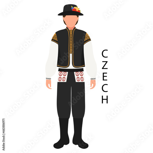 A man in Czech folk costume. Culture and traditions of the Czech Republic. Illustration, vector