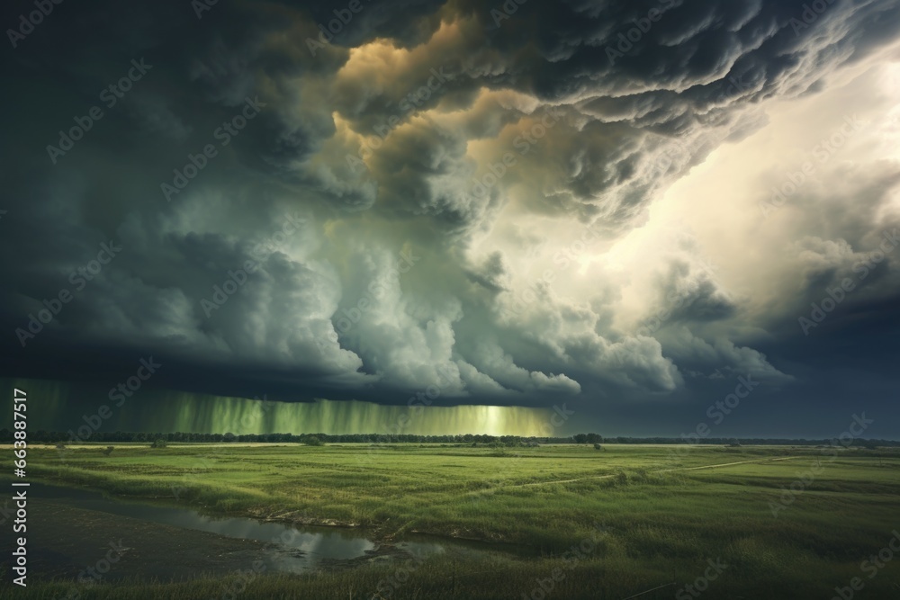 A green field with a storm approaching. A green field with a storm approaching.