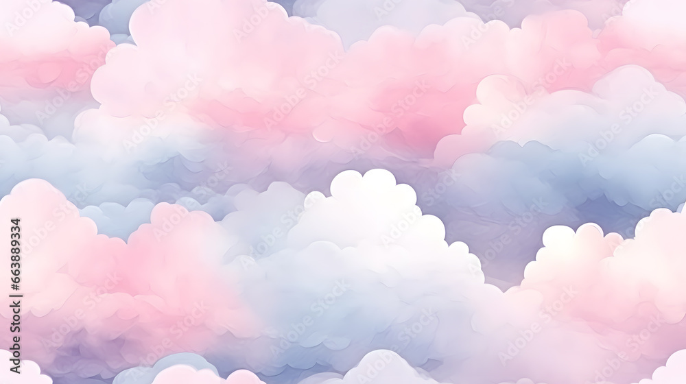 Watercolor pink clouds seamless pattern
