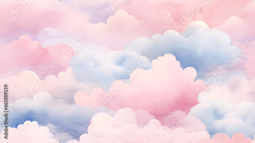 Watercolor pink clouds seamless pattern