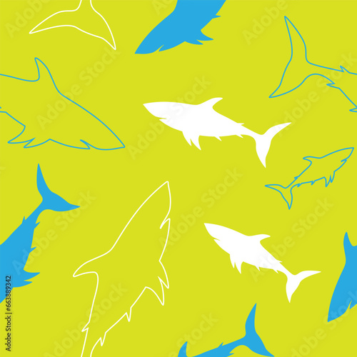 Shark silhouette seamless pattern. Colorful vector illustration