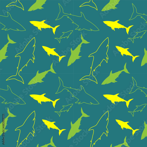 Shark silhouette seamless pattern. Monochrome vector illustration