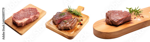 Set of Beef Steak on a wooden board. Png