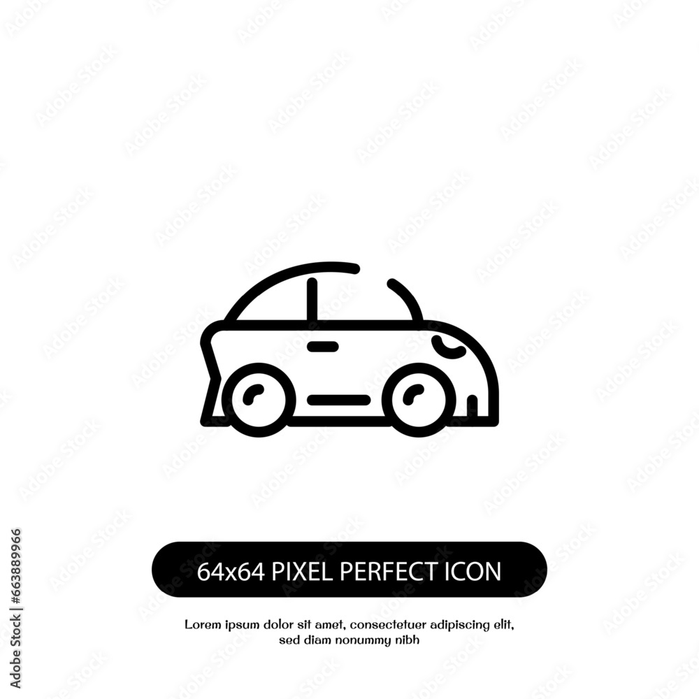 car side black outline vector icon, side view simple minimalistic style vehicle symbol, vector pixel perfect