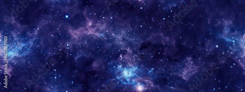 Seamless space texture background. Stars in the night sky with purple pink and blue nebula. A high resolution astrology or astronomy backdrop pattern © Eli Berr