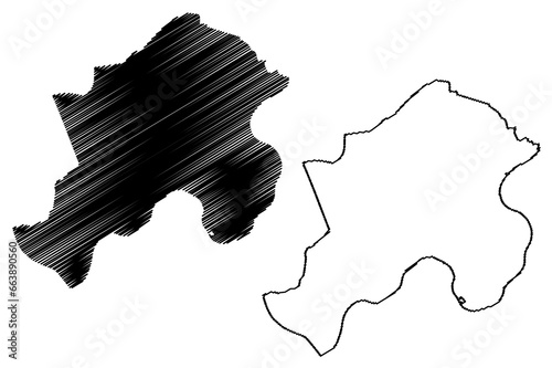 Rheden municipality (Kingdom of the Netherlands, Holland, Gelderland or Guelders province) map vector illustration, scribble sketch Rheden map