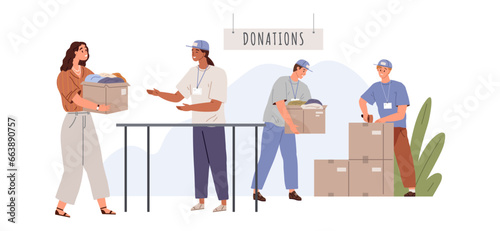Clothes donation. Vector illustration. Charitable organizations rely on clothes donations to provide relief The clothes donation metaphor symbolizes impact giving on individuals lives Beneficence