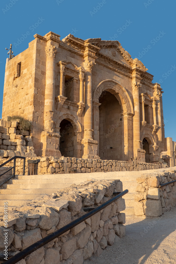 view of the Arch of Hadrian in Jerash, Gerasa Governorate, Jordan