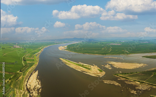 Aerial songhua river downstream summer scenery