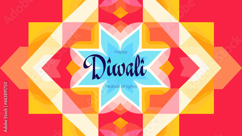 Indian holiday Happy Diwali horizontal banner. Deepavali India festival of lights print with geometric graphic rangoli or mandala. Hindu traditional celebration cover. Creative art modern eps design