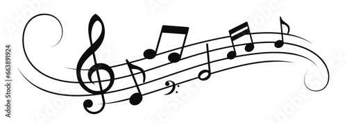 Music notes wave. Group musical notes with G-clef. Melody symbol. The musical notes with the treble clef on white background - stock vector.