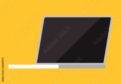 Open white laptop with black screen isolated. Modern notebook pc. Portable computer for work and study digital gadget. Technical equipment for workplace and freelancing with display and keyboard