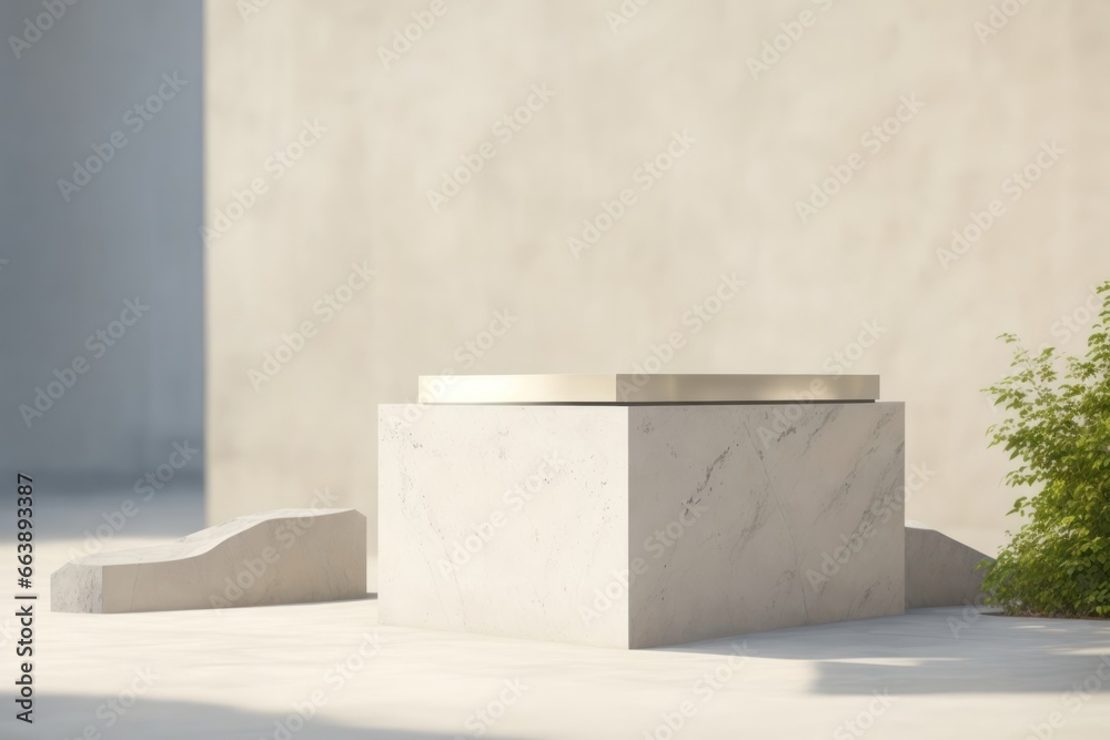 Natural stone and concrete podium. ai generative