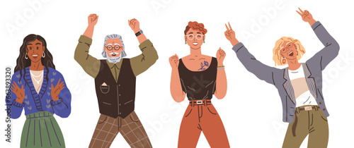 Happy people concept. Vector illustration Good teamwork friendship is key their success Celebrating people enjoy fruits their labor Happy crowd gathers around bonfire singing songs Happy people value