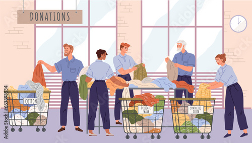 Clothes donation. Vector illustration. The clothes donation concept fosters sense community and care Volunteering for clothes donation drives strengthens social bonds Unused clothing