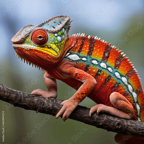 chameleon portrait on a branch  isolated png 