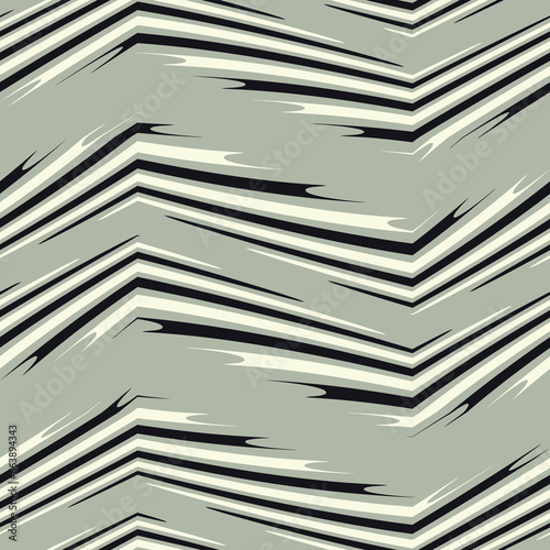 Beige, Black and Sage Moiré Effect Textured Zigzag Pattern