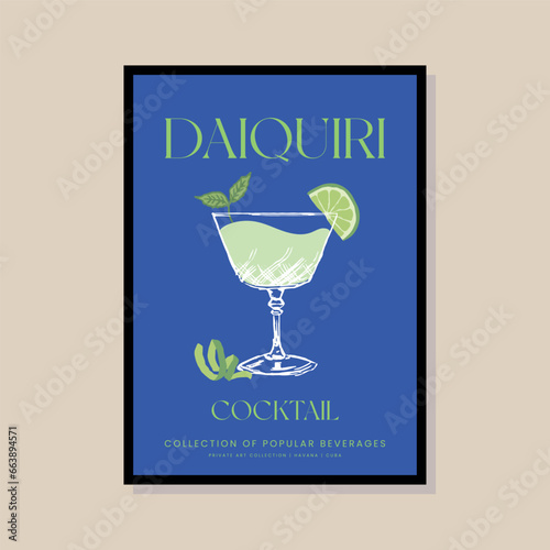 Cocktail vector illustration in a poster frame for modern art gallery