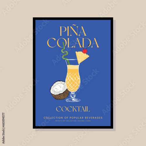 Cocktail vector illustration in a poster frame for modern art gallery